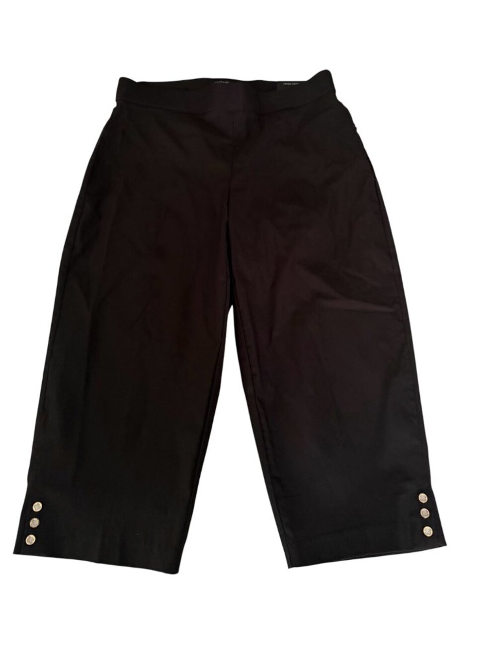 Jones New York Black Cropped Pants Size 1X with Gold-tone Button Detail